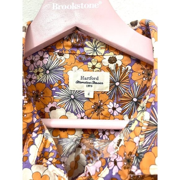HARTFORD Charlot Orange Pop Flowers Woven Long Sleeve Shirt Size 4 - Picture 3 of 6
